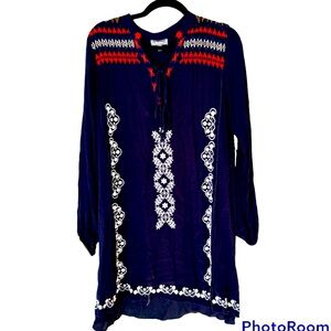 Neiman Marcus Embroidered Navy Summer Dress Swimsuit Cover Size M Red white blue